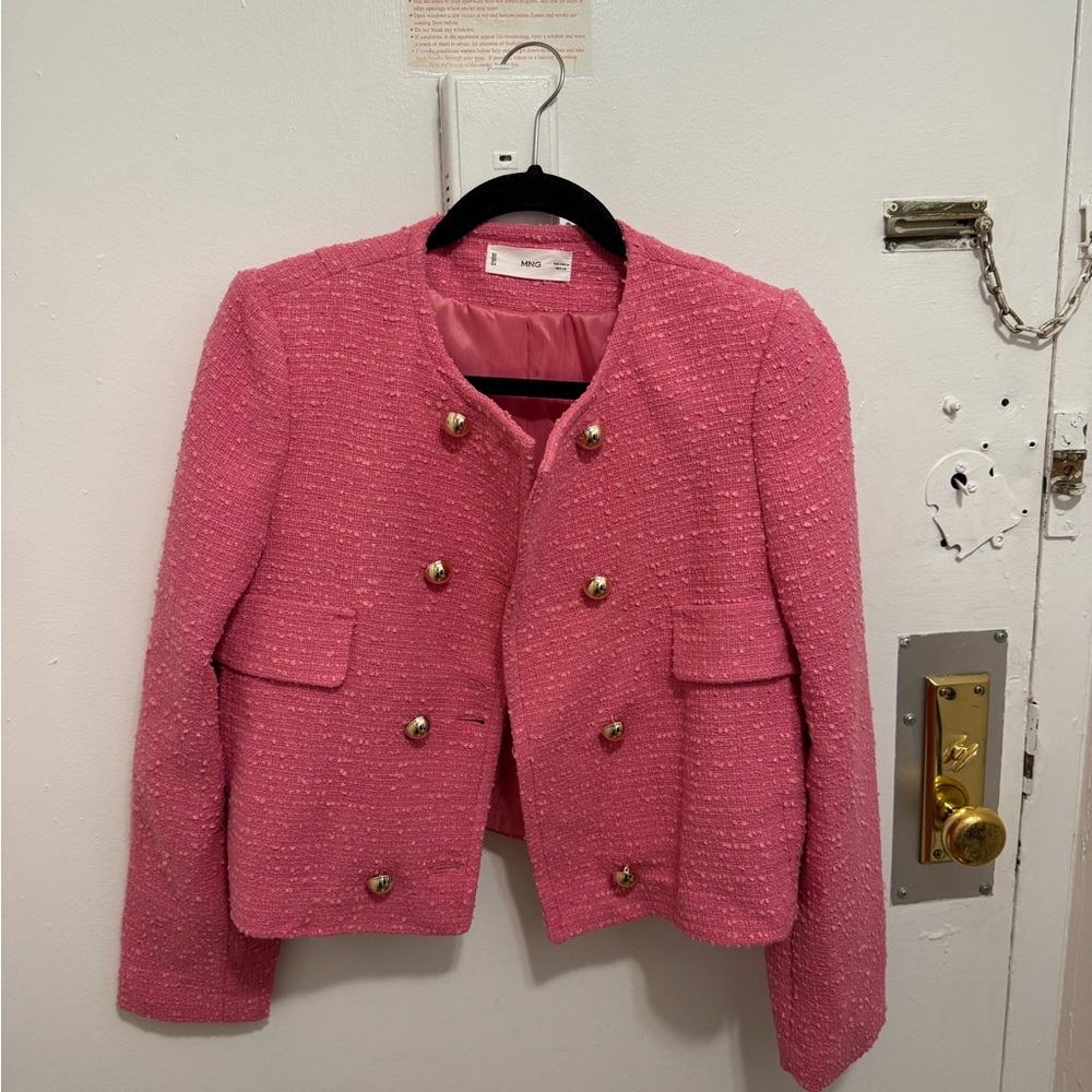 Mango Double Breasted Tweed Pink Jacket - Size S